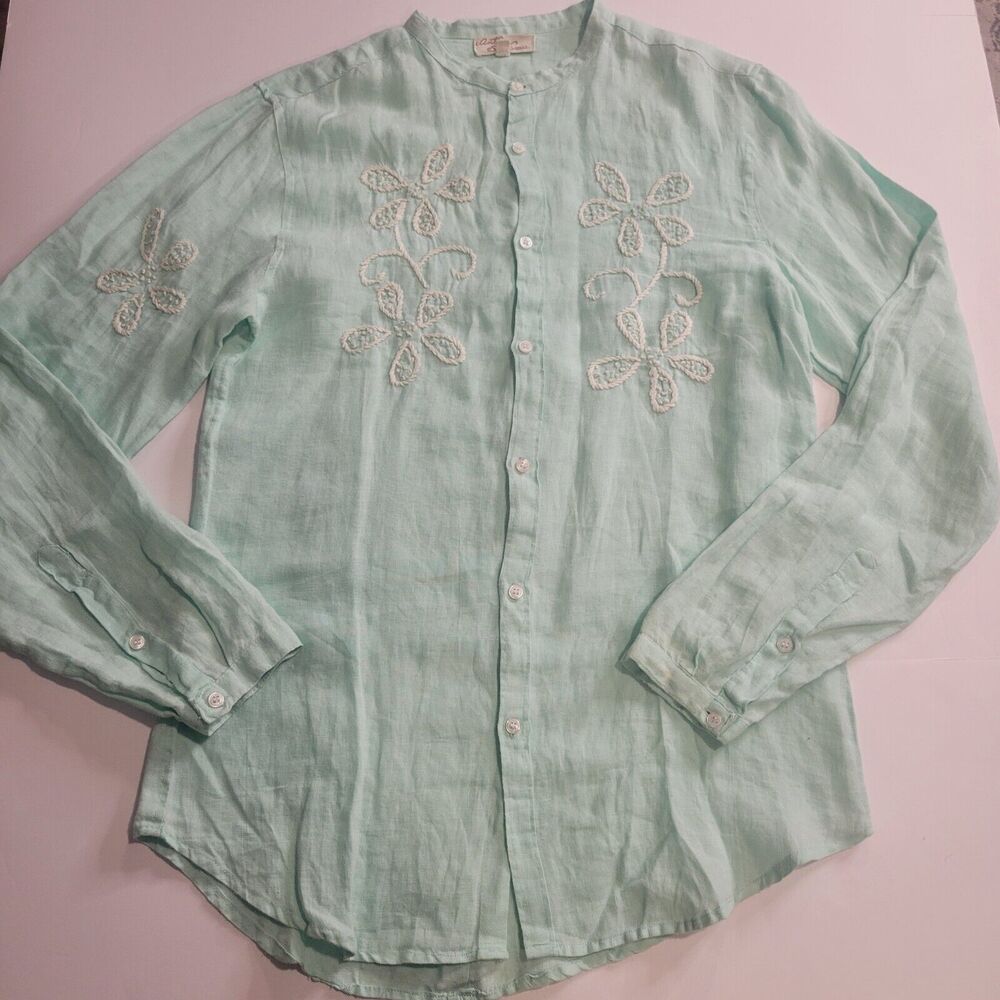 Antica Sartoria 100% linen tunic w/ embroidery sz 3 (XL) coastal lagen look